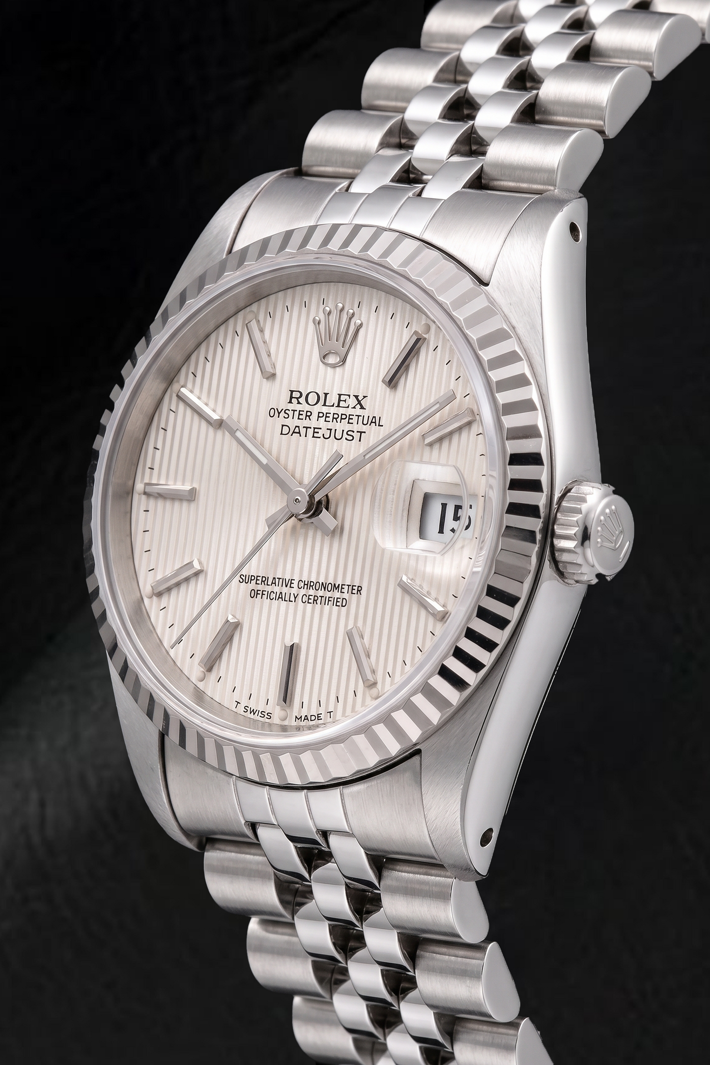 Orologio Rolex Datejust 68274 31 mm in Acciaio Inossidabile con Quadrante con Indici a Bastone Argento con Motivo ad Arazzo