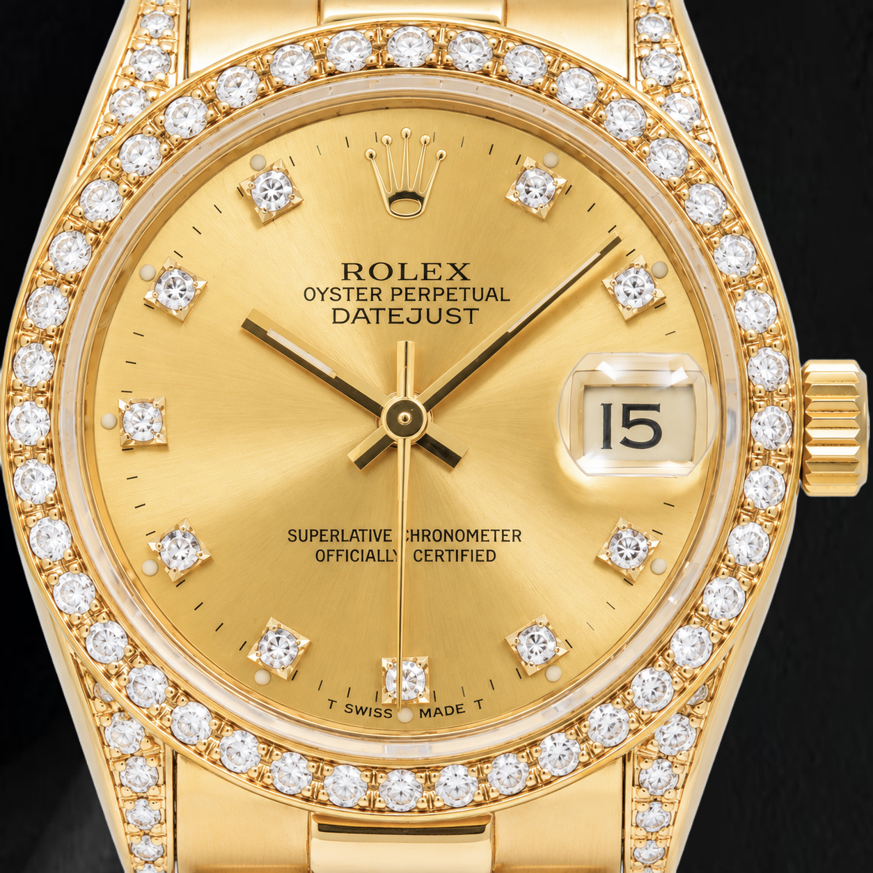 Orologio Rolex Datejust 68278 31 mm in Oro Giallo con Quadrante con Diamanti Champagne e Bracciale President