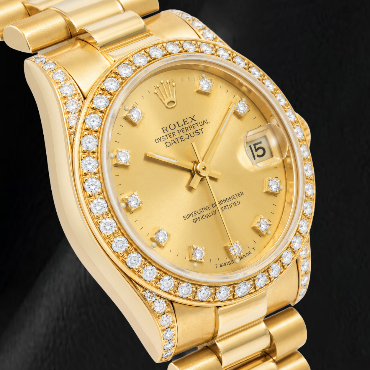 Orologio Rolex Datejust 68278 31 mm in Oro Giallo con Quadrante con Diamanti Champagne e Bracciale President