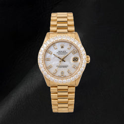 Rolex Datejust 6827 31 mm Orologio in Oro Giallo Quadrante in Madreperla Bianca con Diamanti