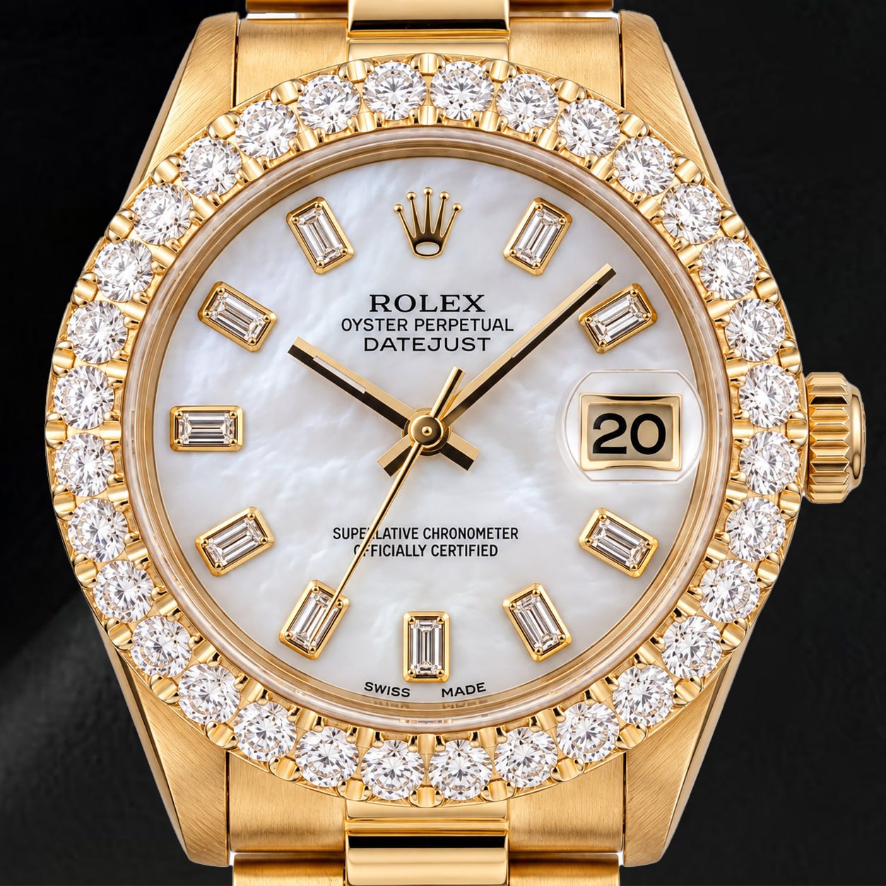 Rolex Datejust 6827 31 mm Orologio in Oro Giallo Quadrante in Madreperla Bianca con Diamanti
