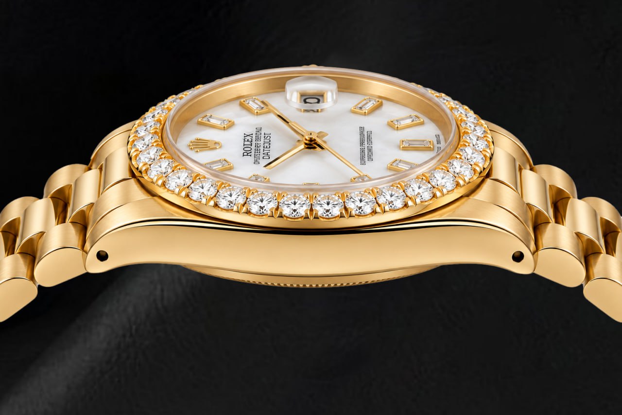 Rolex Datejust 6827 31 mm Orologio in Oro Giallo Quadrante in Madreperla Bianca con Diamanti