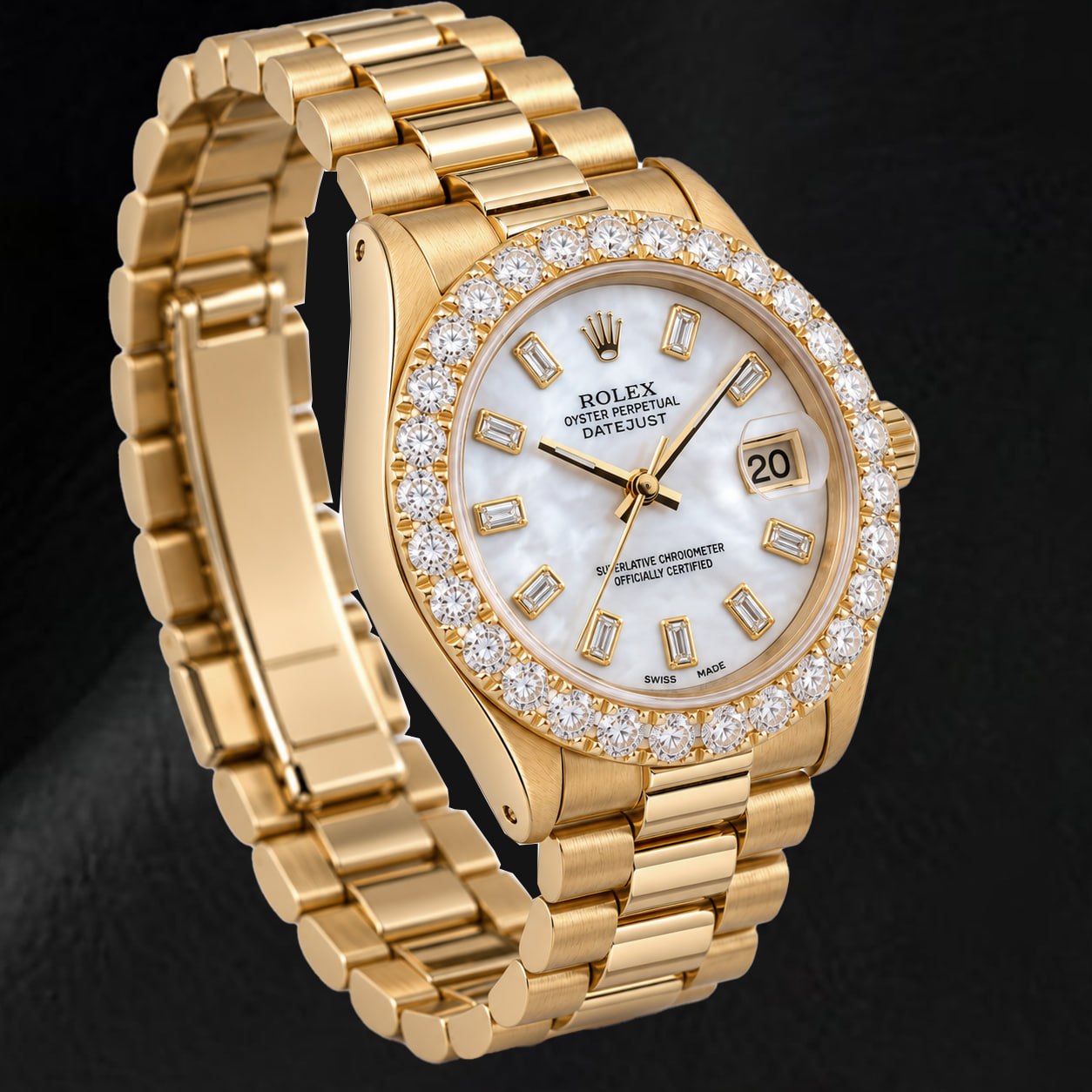 Rolex Datejust 6827 31 mm Orologio in Oro Giallo Quadrante in Madreperla Bianca con Diamanti