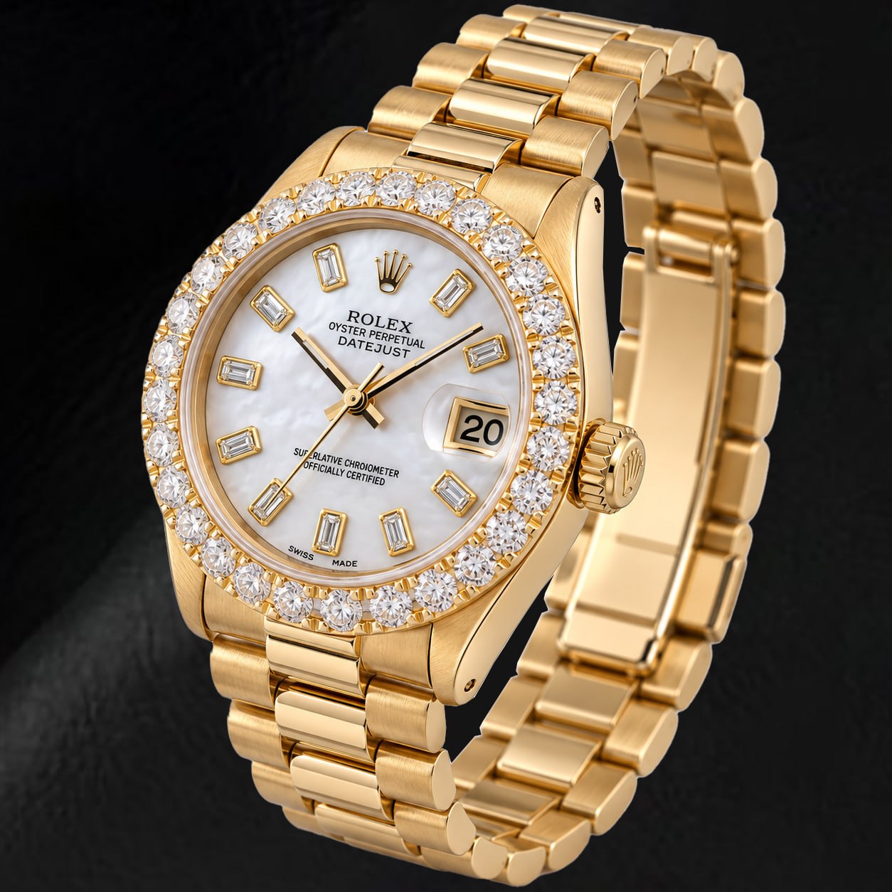 Rolex Datejust 6827 31 mm Orologio in Oro Giallo Quadrante in Madreperla Bianca con Diamanti