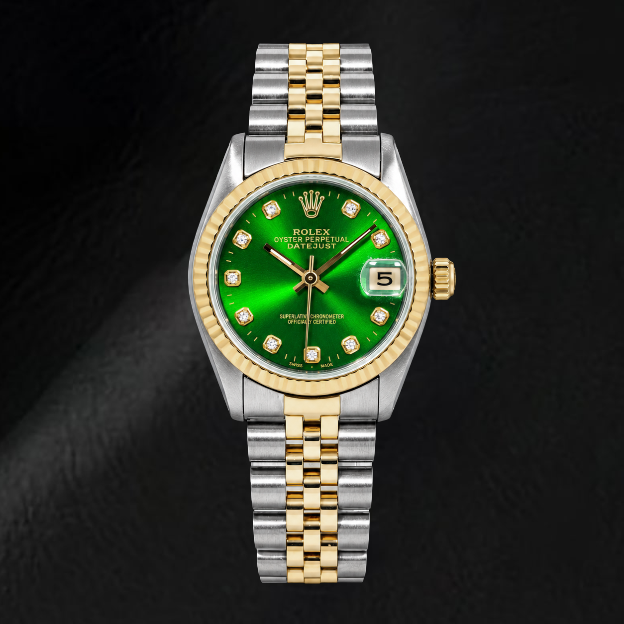 Orologio Rolex Datejust 6827 31 mm Bicolore Quadrante Verde con Diamanti