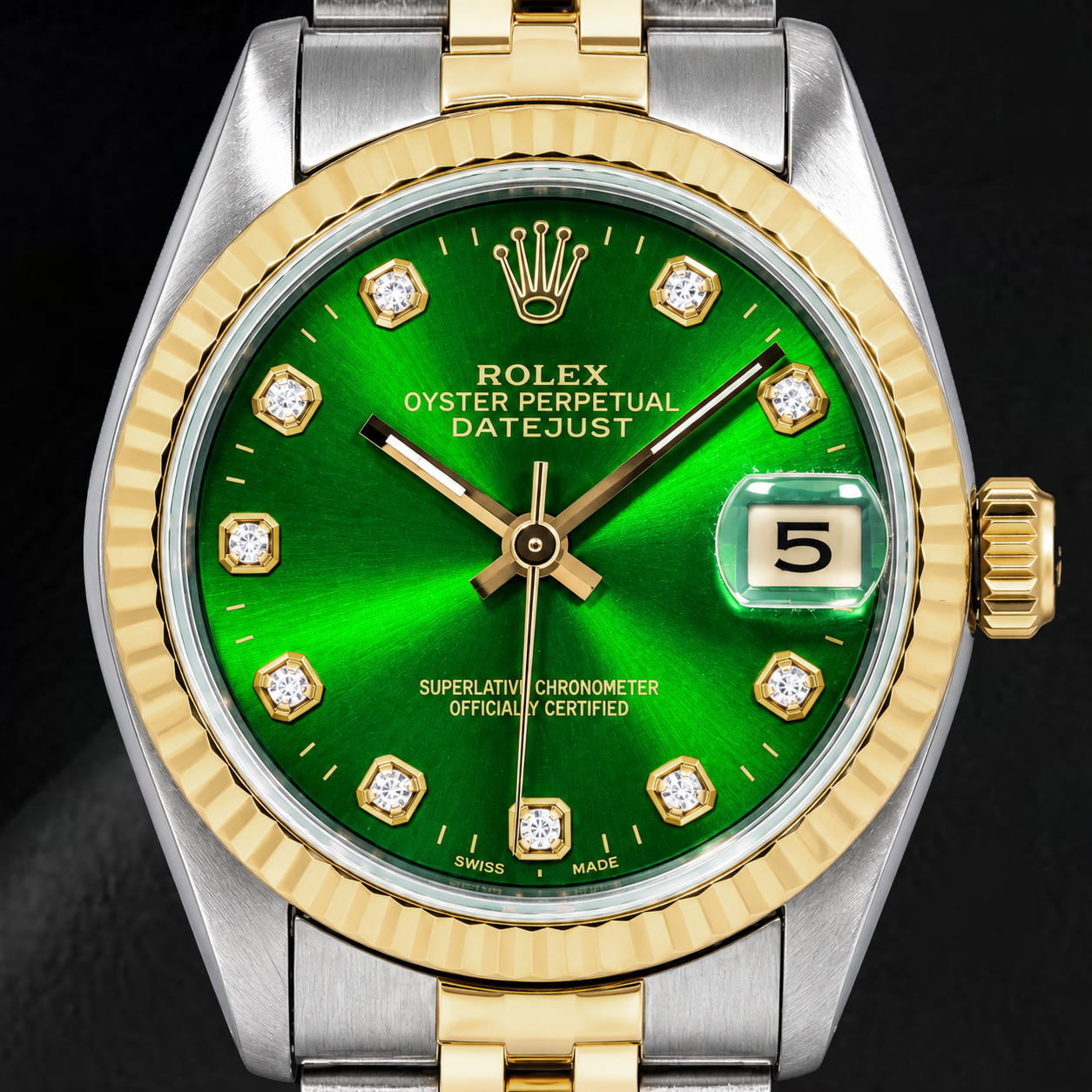 Orologio Rolex Datejust 6827 31 mm Bicolore Quadrante Verde con Diamanti