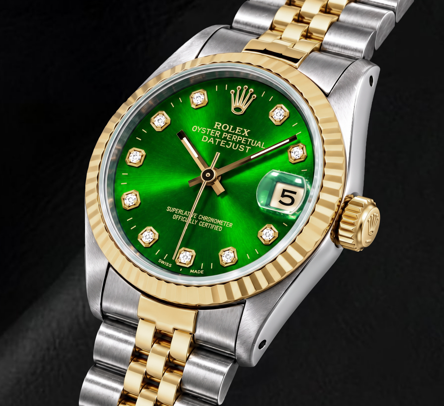 Orologio Rolex Datejust 6827 31 mm Bicolore Quadrante Verde con Diamanti