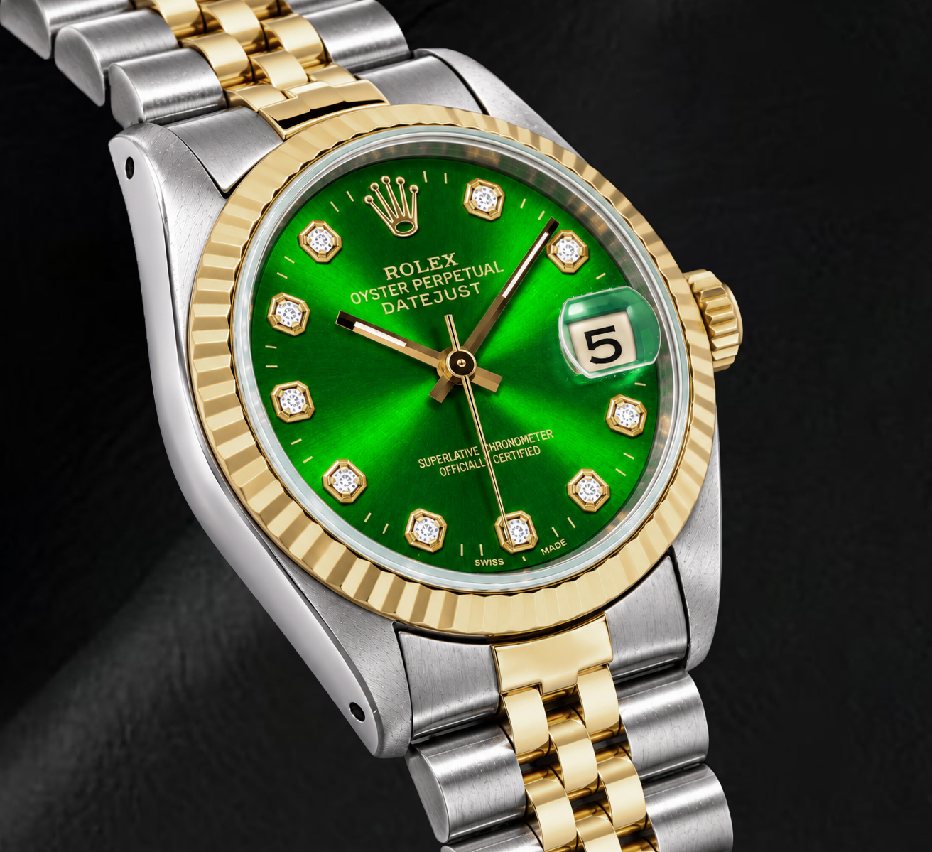 Orologio Rolex Datejust 6827 31 mm Bicolore Quadrante Verde con Diamanti