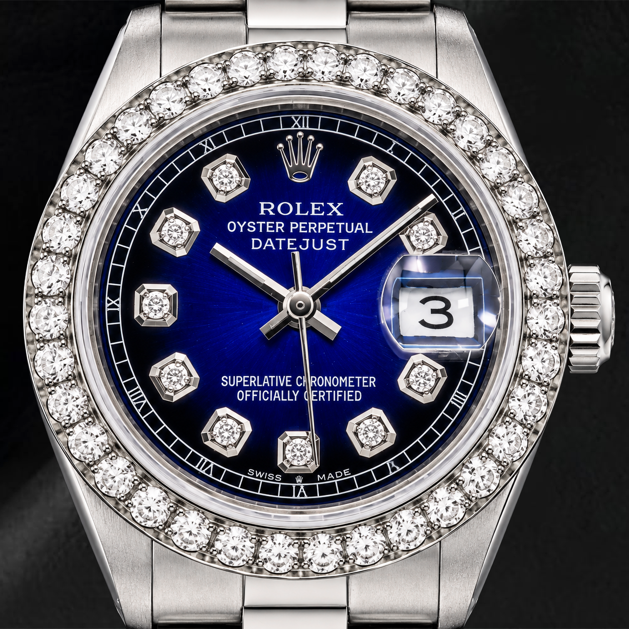 Orologio Rolex Datejust 69160 26 mm Quadrante Blu con Diamanti Acciaio Inossidabile Bracciale Oyster