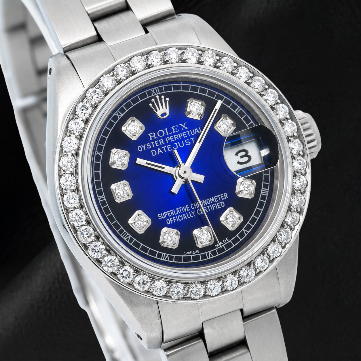 Orologio Rolex Datejust 69160 26 mm Quadrante Blu con Diamanti Acciaio Inossidabile Bracciale Oyster