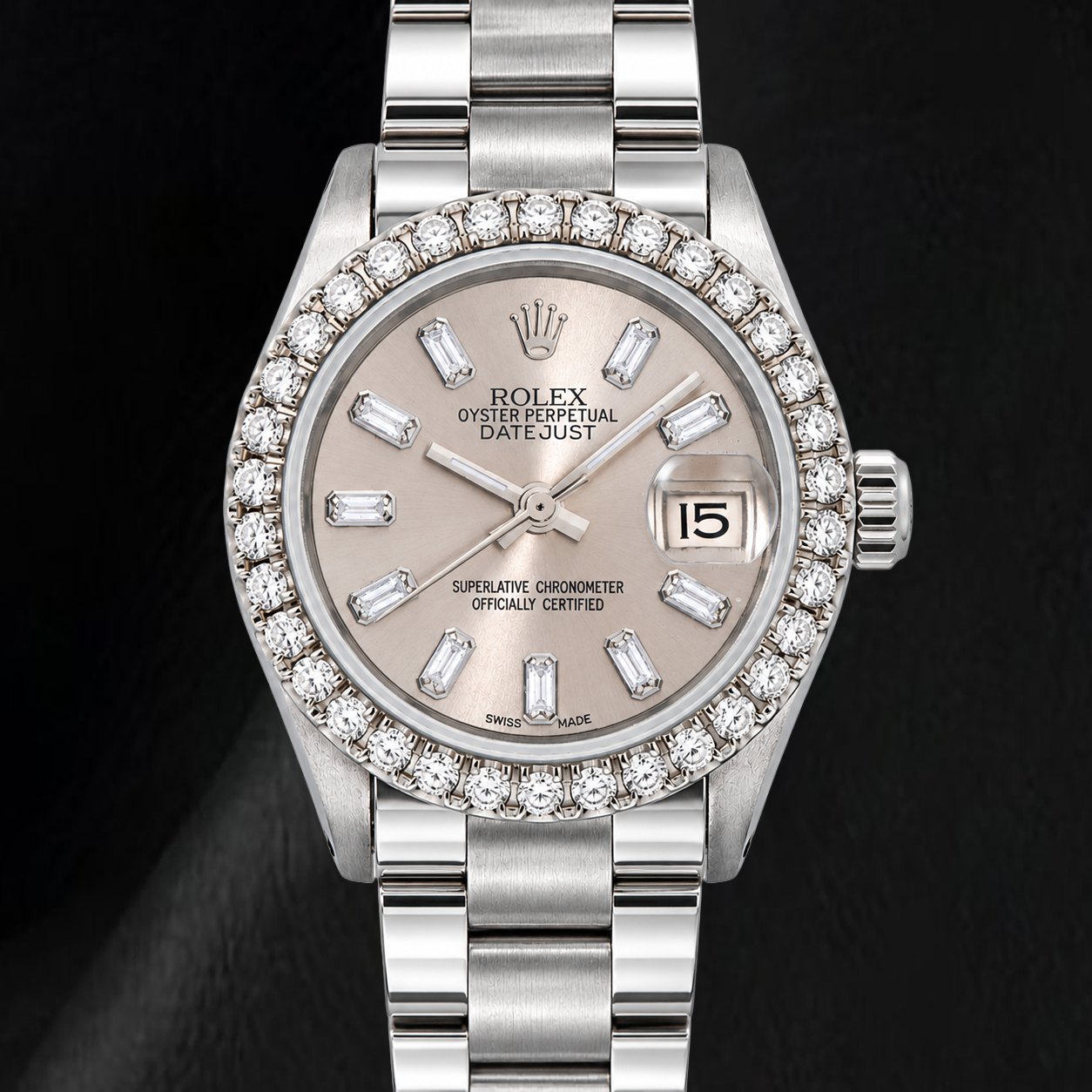 Orologio Rolex Datejust 69160 26 mm in Acciaio Inossidabile Grigio con Diamanti
