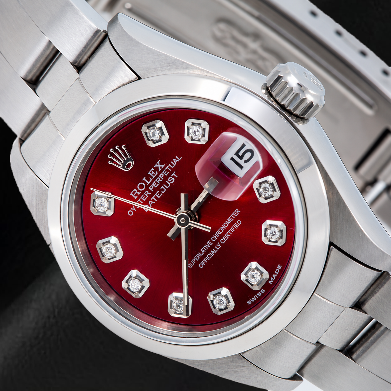 Rolex Datejust 69160 26 mm Orologio in Acciaio Inossidabile con Quadrante Rosso con Diamanti