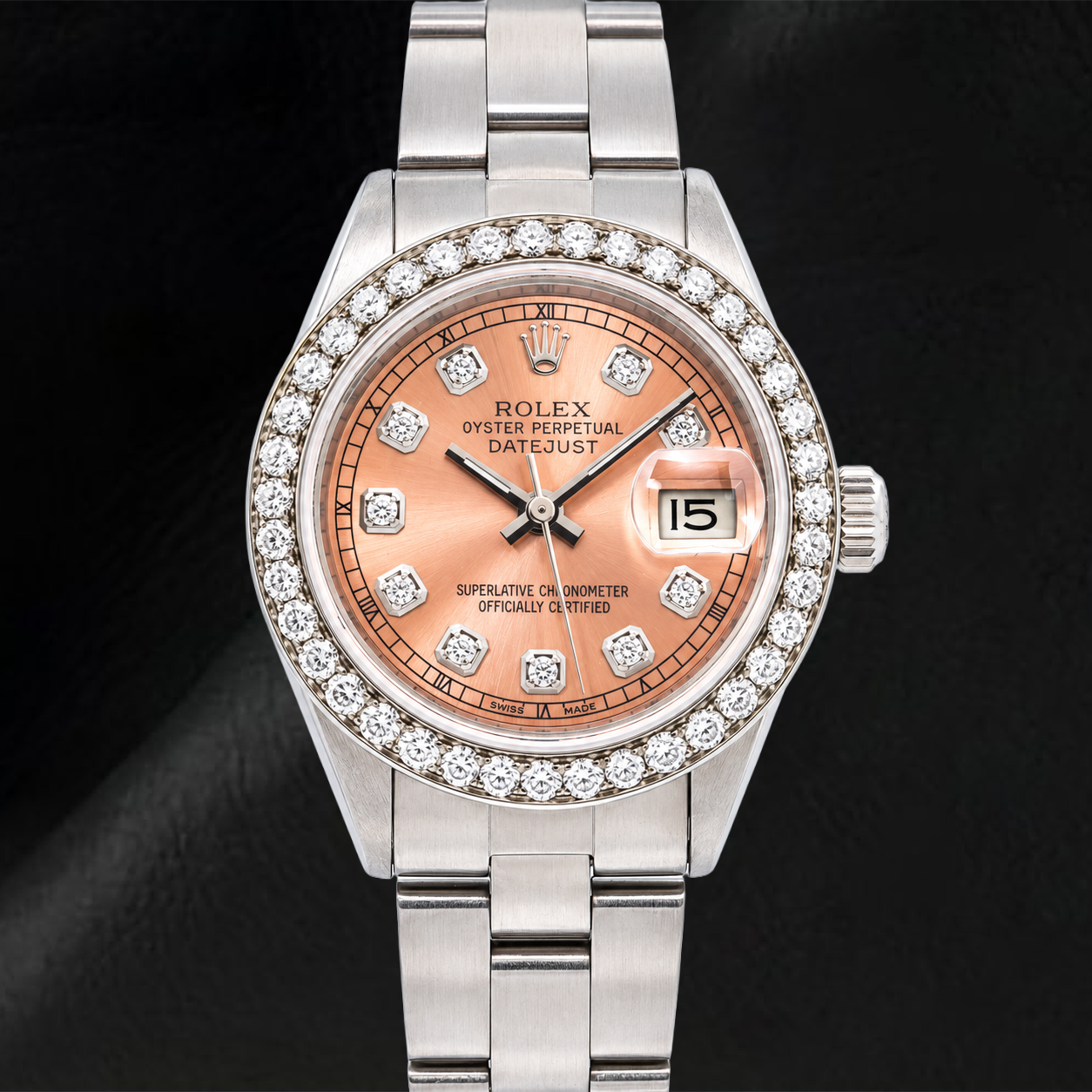 Orologio Rolex Datejust 69160 26 mm Quadrante Salmone con Diamanti Acciaio Inossidabile Bracciale Oyster