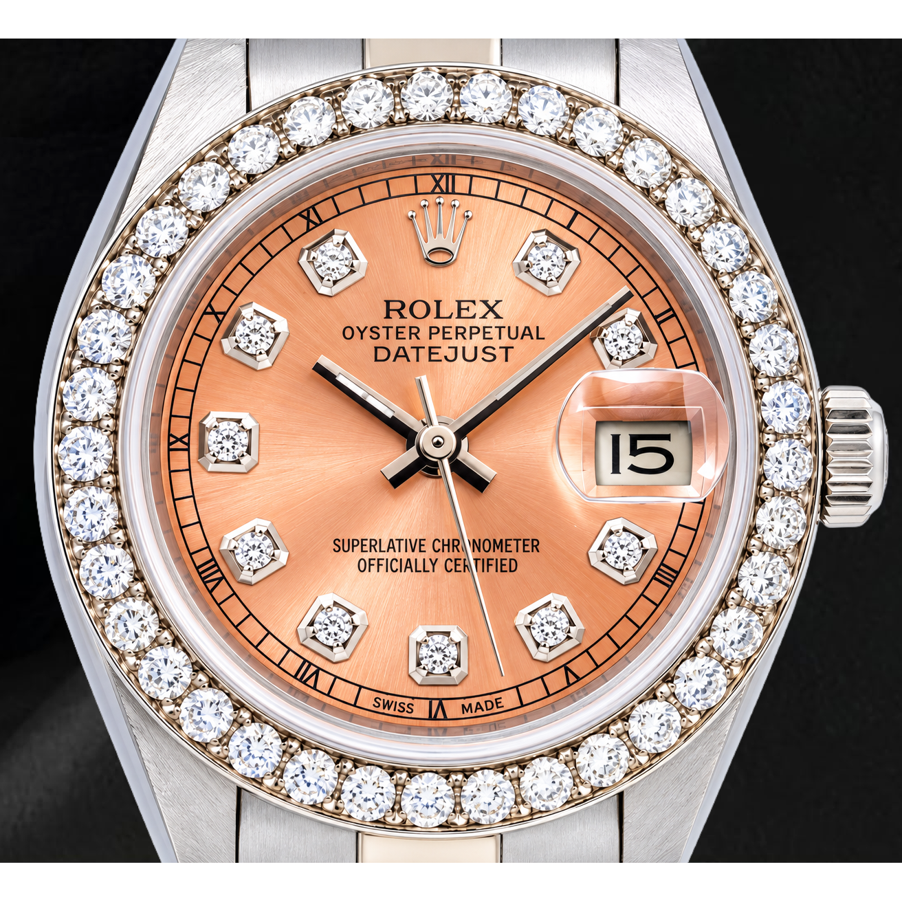 Orologio Rolex Datejust 69160 26 mm Quadrante Salmone con Diamanti Acciaio Inossidabile Bracciale Oyster