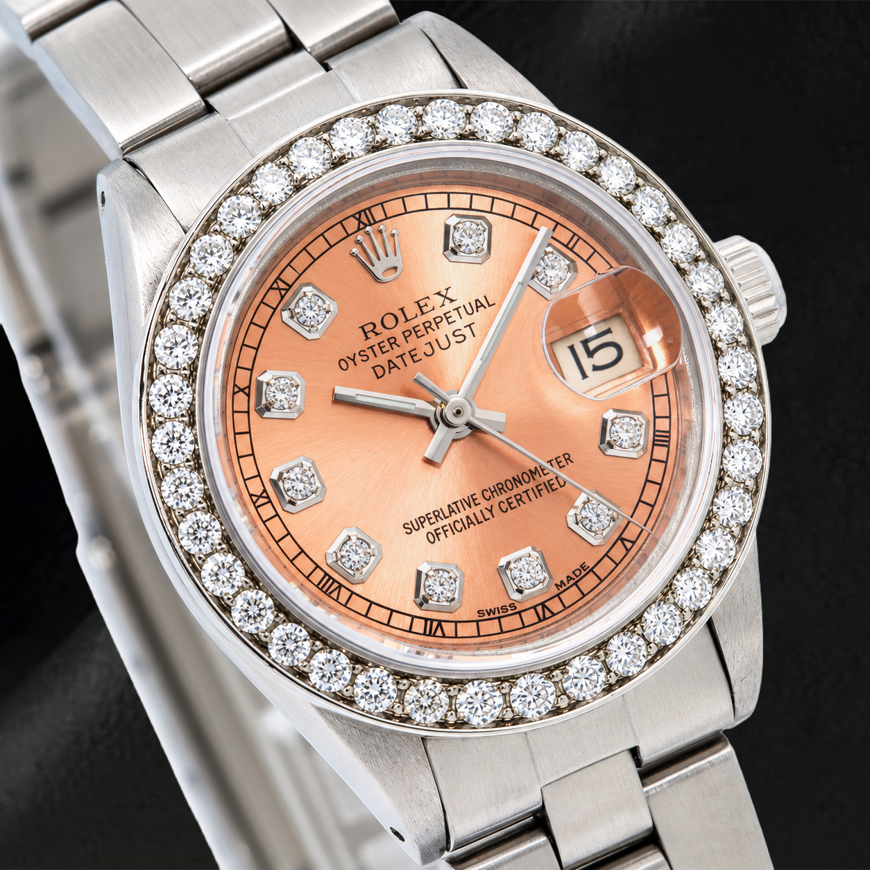 Orologio Rolex Datejust 69160 26 mm Quadrante Salmone con Diamanti Acciaio Inossidabile Bracciale Oyster