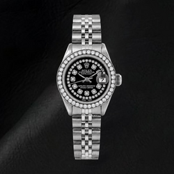 Orologio Rolex Datejust 6916 26 mm in Acciaio Inossidabile con Quadrante Nero con Diamanti a Filo
