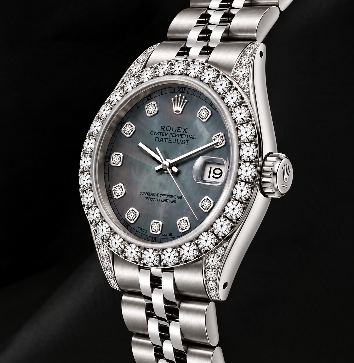 Rolex Datejust 6916 26mm Orologio in Acciaio Inossidabile con Quadrante con Diamanti in Madreperla Nera