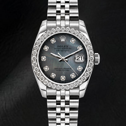 Rolex Datejust 6916 26 mm Orologio in Acciaio Inossidabile Quadrante con Diamanti in Madreperla Nera