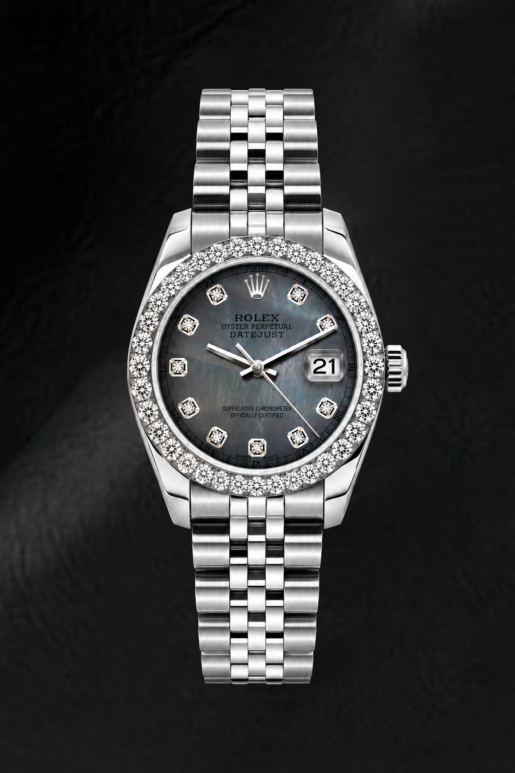 Rolex Datejust 6916 26 mm Orologio in Acciaio Inossidabile Quadrante con Diamanti in Madreperla Nera