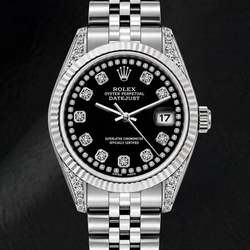 Rolex Datejust 6916 26mm Orologio in Acciaio Inossidabile con Quadrante Nero con Diamanti a Filo