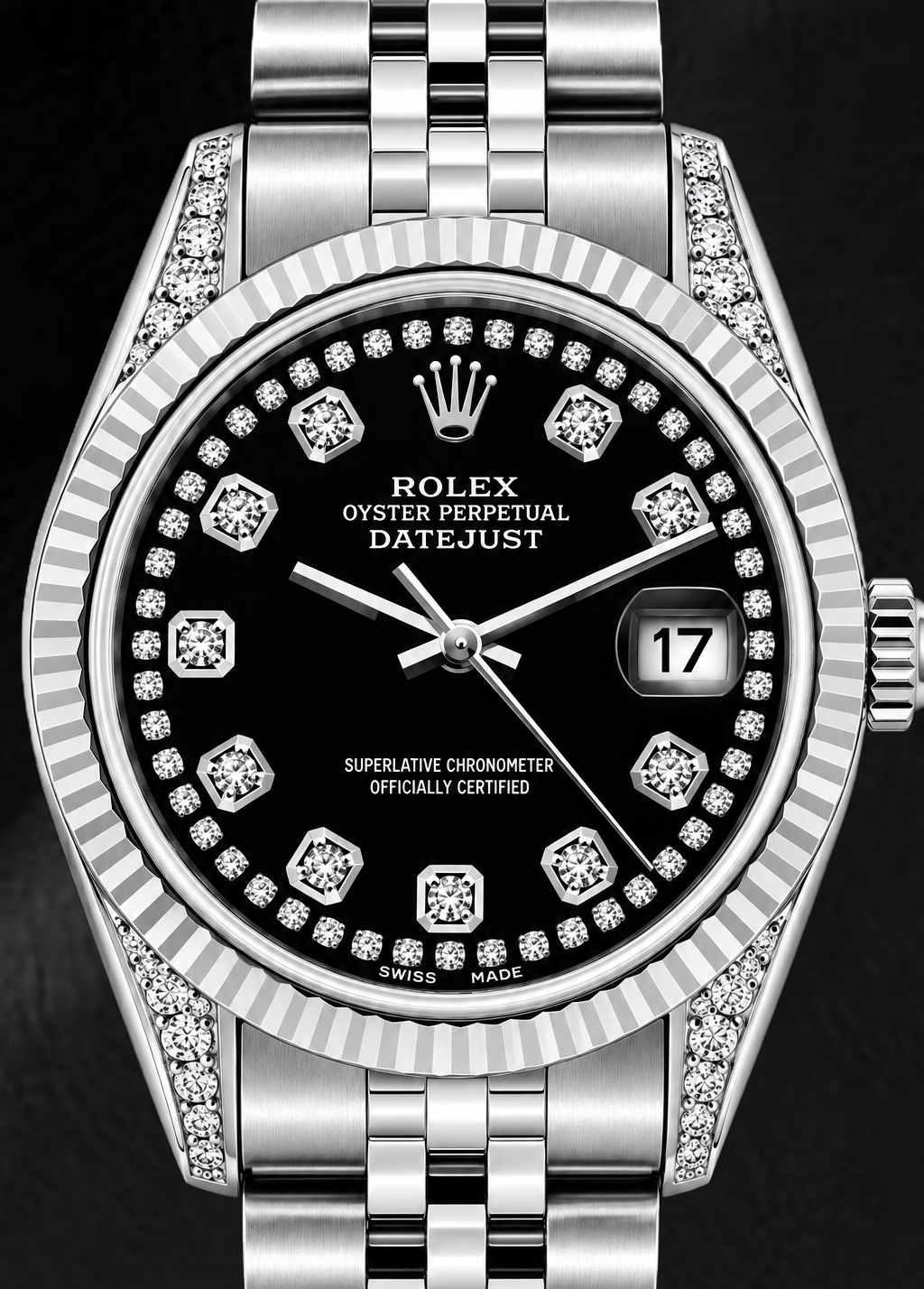 Rolex Datejust 6916 26mm Orologio in Acciaio Inossidabile con Quadrante Nero con Diamanti a Filo