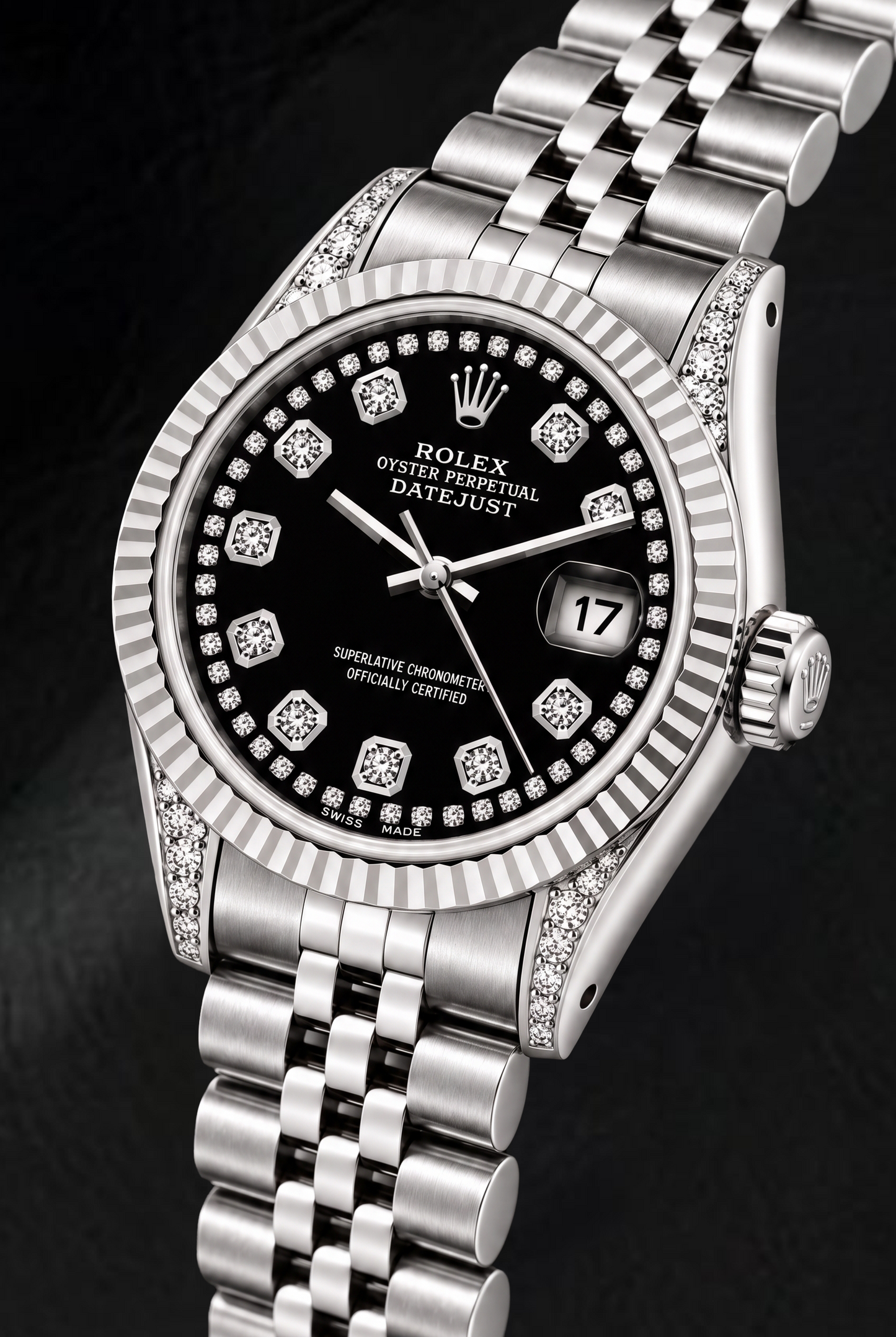 Rolex Datejust 6916 26mm Orologio in Acciaio Inossidabile con Quadrante Nero con Diamanti a Filo