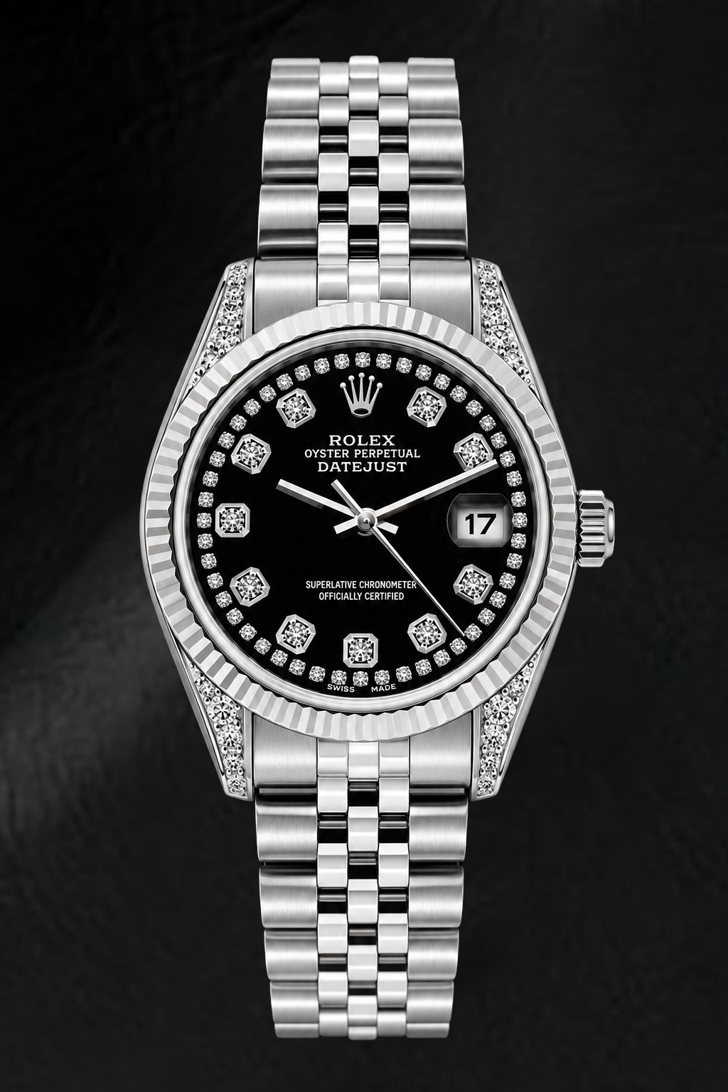 Rolex Datejust 6916 26mm Orologio in Acciaio Inossidabile con Quadrante Nero con Diamanti a Filo