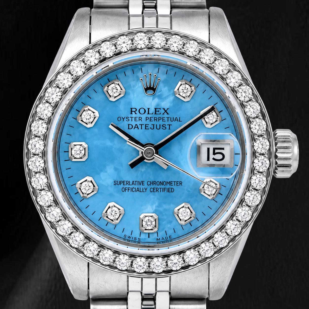 Orologio Rolex Datejust 6916 26 mm Quadrante con Diamanti in Madreperla Blu Acciaio Inossidabile Bracciale Jubilee