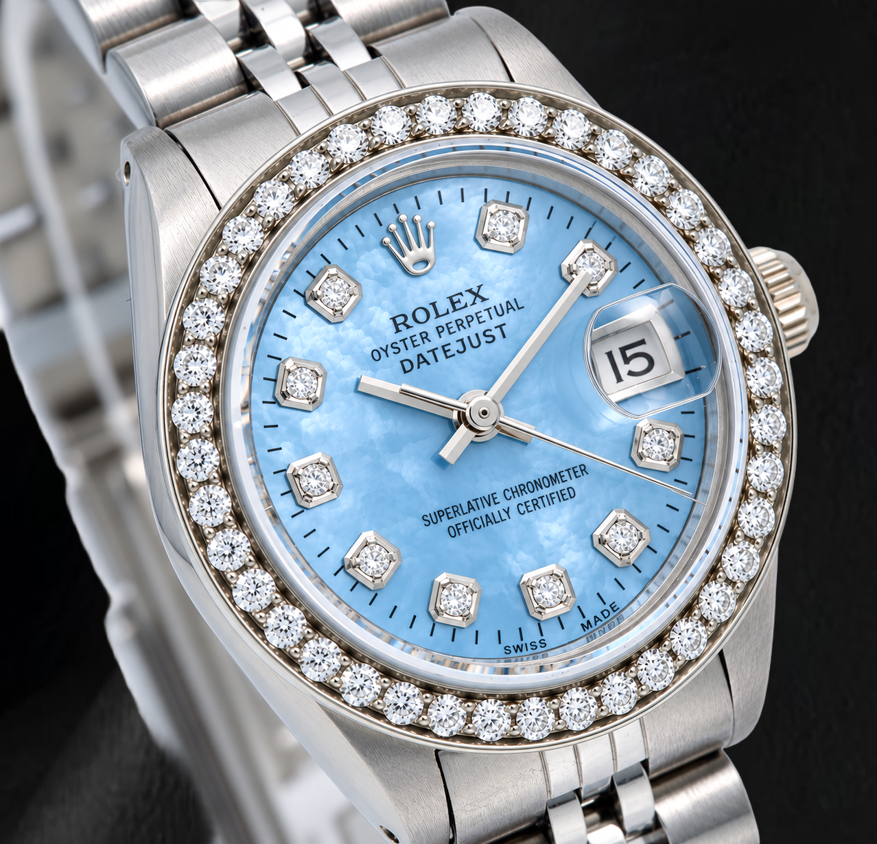 Orologio Rolex Datejust 6916 26 mm Quadrante con Diamanti in Madreperla Blu Acciaio Inossidabile Bracciale Jubilee