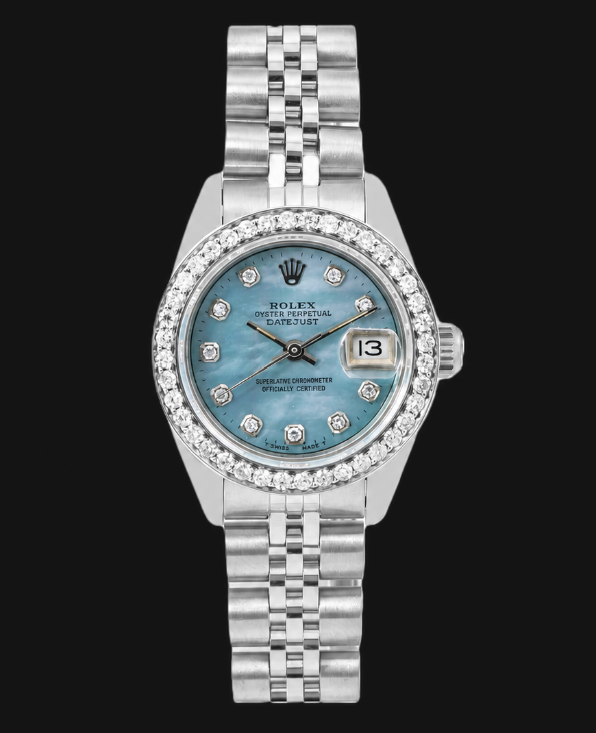 Rolex Datejust 6916 26 mm Orologio in Acciaio Inossidabile Quadrante con Diamanti in Madreperla Blu