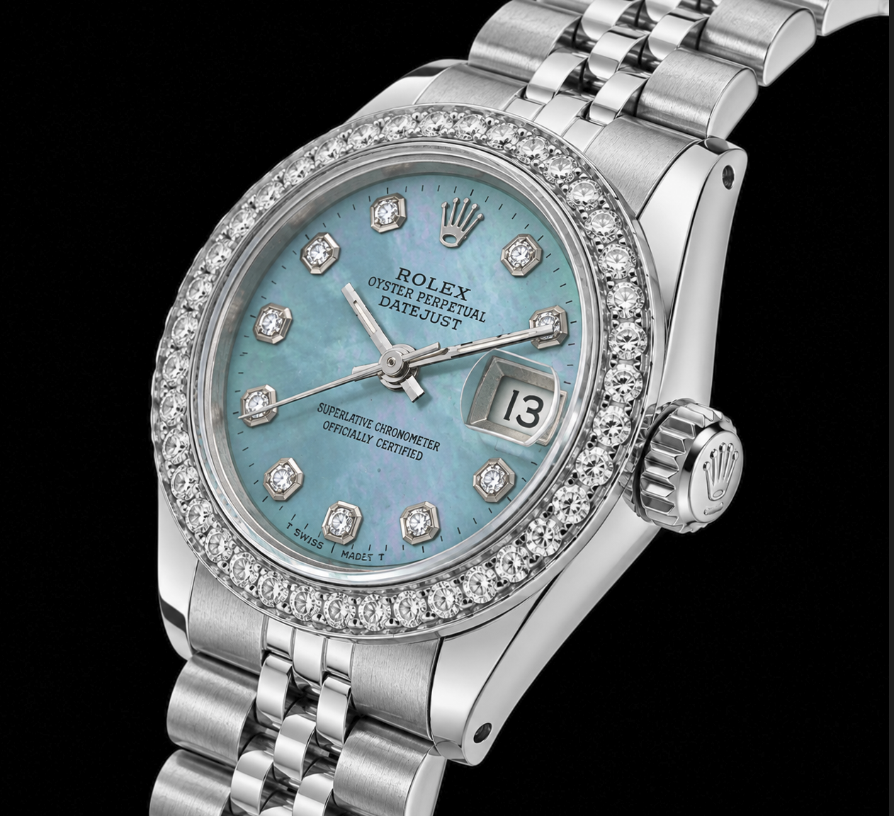 Rolex Datejust 6916 26 mm Orologio in Acciaio Inossidabile Quadrante con Diamanti in Madreperla Blu