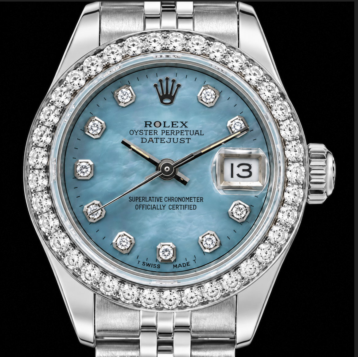 Rolex Datejust 6916 26 mm Orologio in Acciaio Inossidabile Quadrante con Diamanti in Madreperla Blu