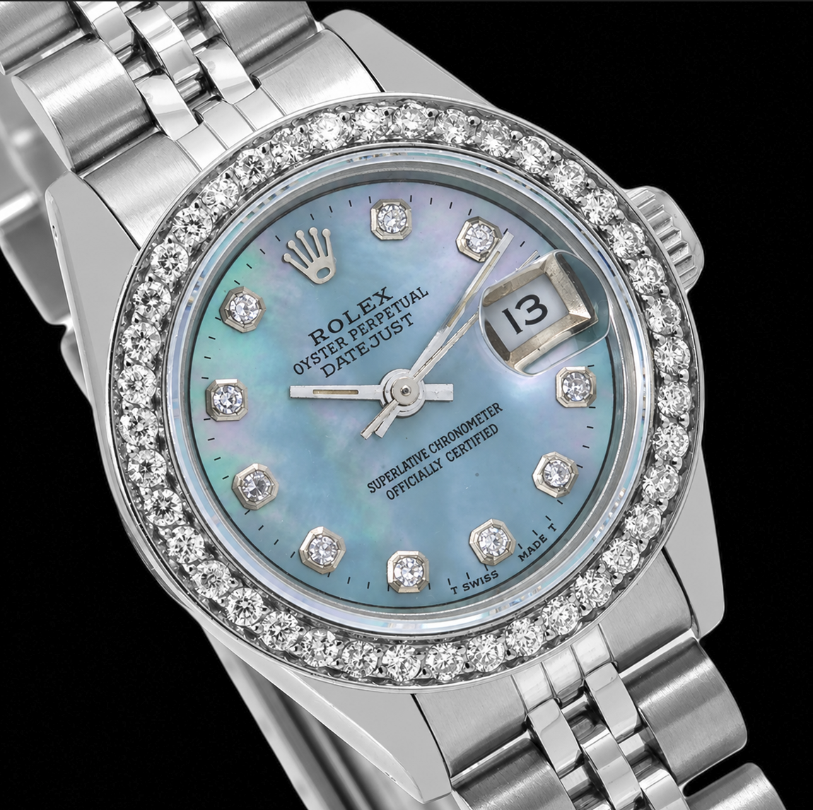 Rolex Datejust 6916 26 mm Orologio in Acciaio Inossidabile Quadrante con Diamanti in Madreperla Blu