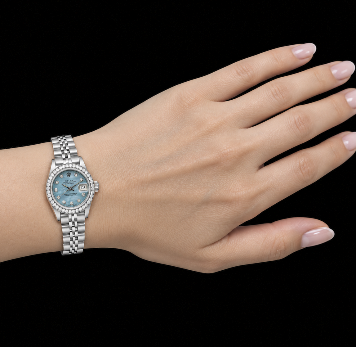 Rolex Datejust 6916 26 mm Orologio in Acciaio Inossidabile Quadrante con Diamanti in Madreperla Blu