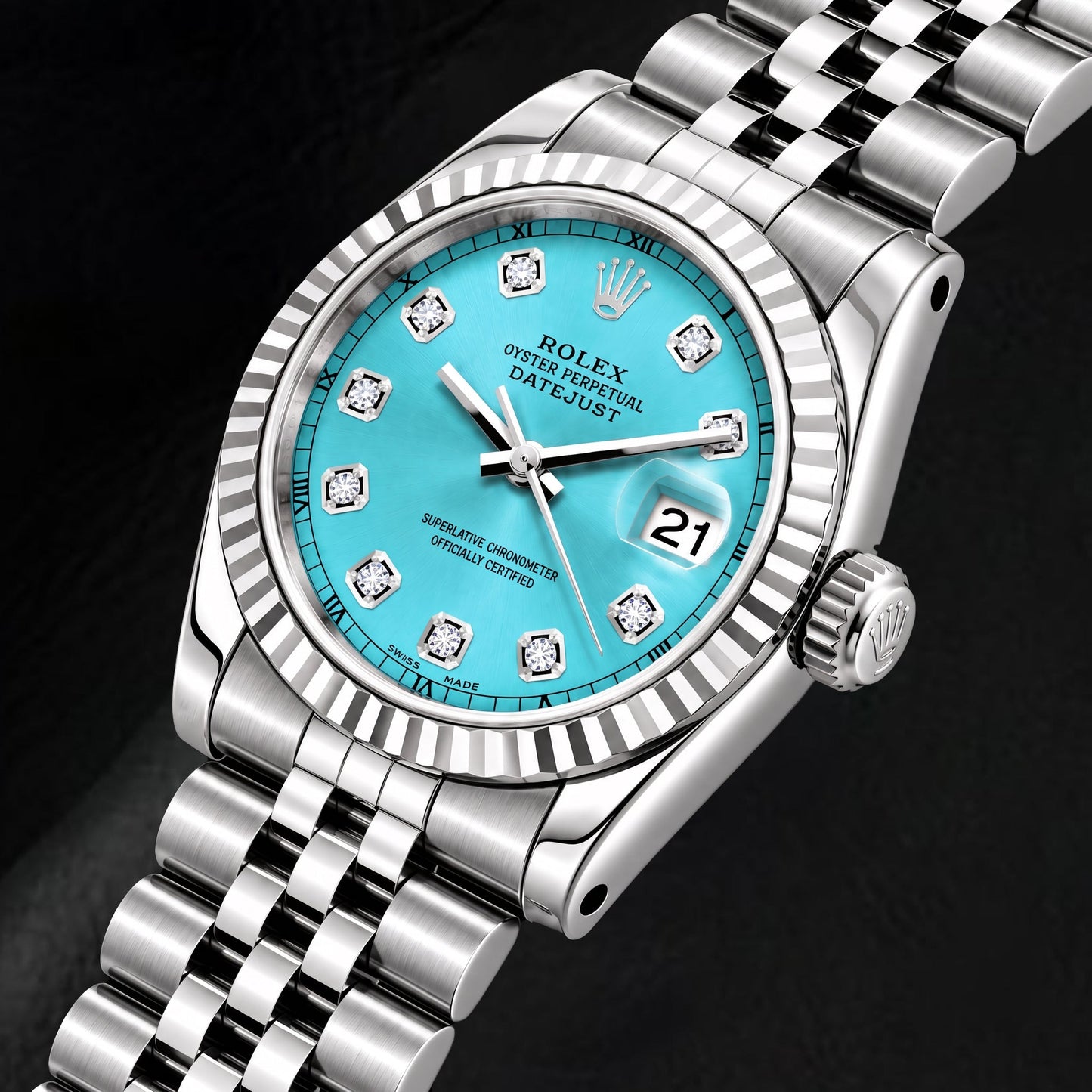 Rolex Datejust 6916 26 mm Orologio in Acciaio Inossidabile con Quadrante con Diamanti Blu Ghiaccio