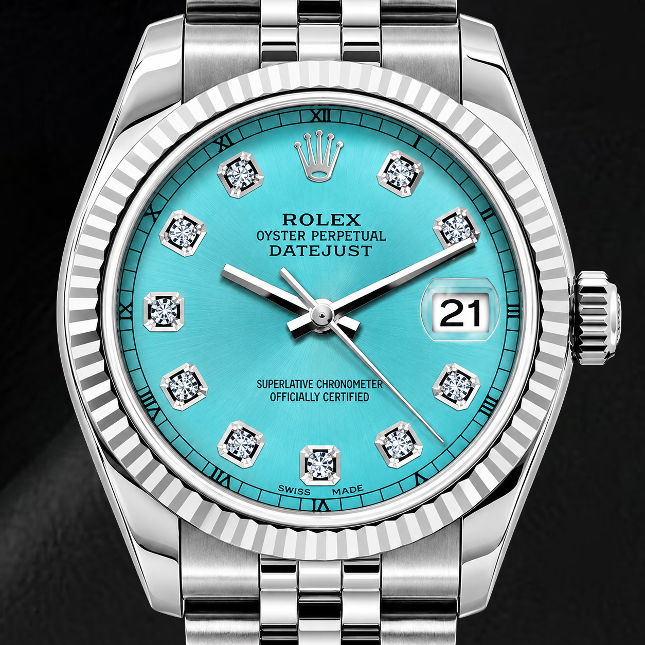 Rolex Datejust 6916 26 mm Orologio in Acciaio Inossidabile con Quadrante con Diamanti Blu Ghiaccio
