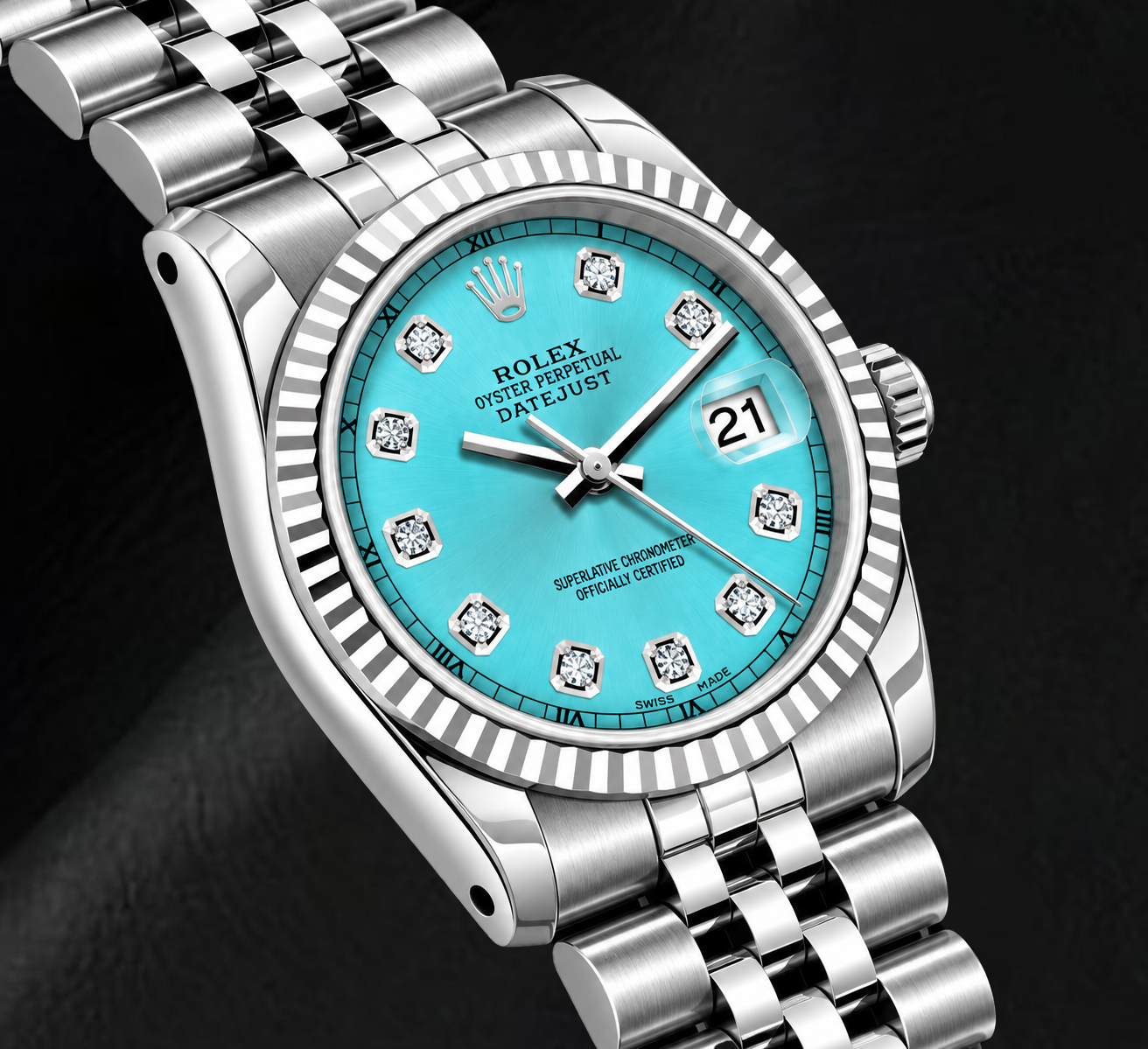 Rolex Datejust 6916 26 mm Orologio in Acciaio Inossidabile con Quadrante con Diamanti Blu Ghiaccio