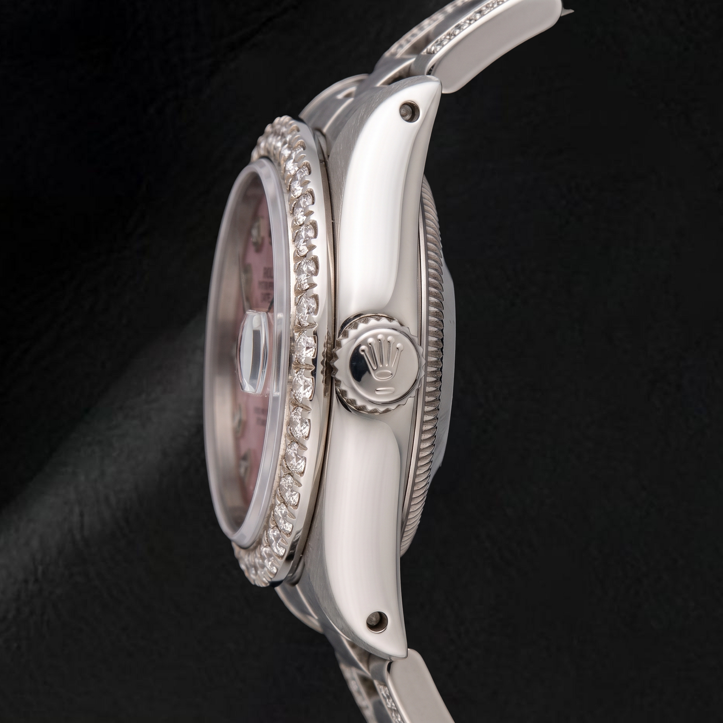 Orologio Rolex Datejust 6916 26 mm in Acciaio Inossidabile con Quadrante con Diamanti in Madreperla Rosa e Bracciale Oyster con Diamanti Parziali