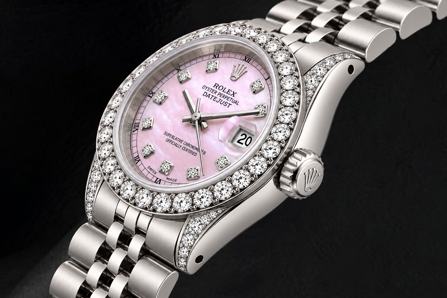 Rolex Datejust 6916 26 mm Orologio in Acciaio Inossidabile con Quadrante con Diamanti in Madreperla Rosa