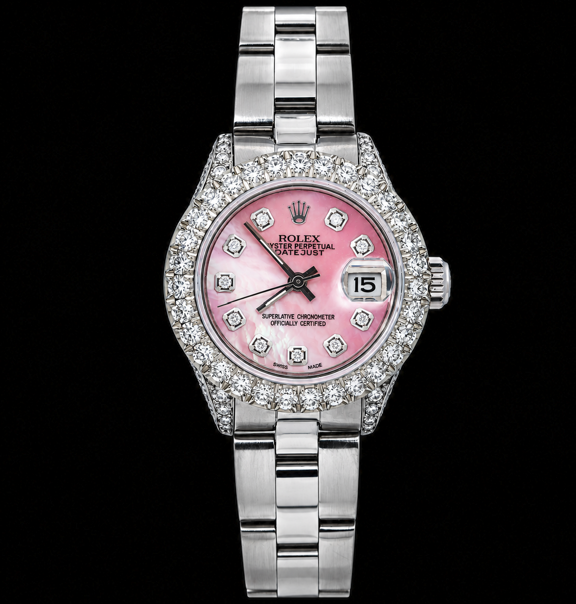 Rolex Datejust 6916 26 mm Orologio in Acciaio Inossidabile con Quadrante con Diamanti in Madreperla Rosa