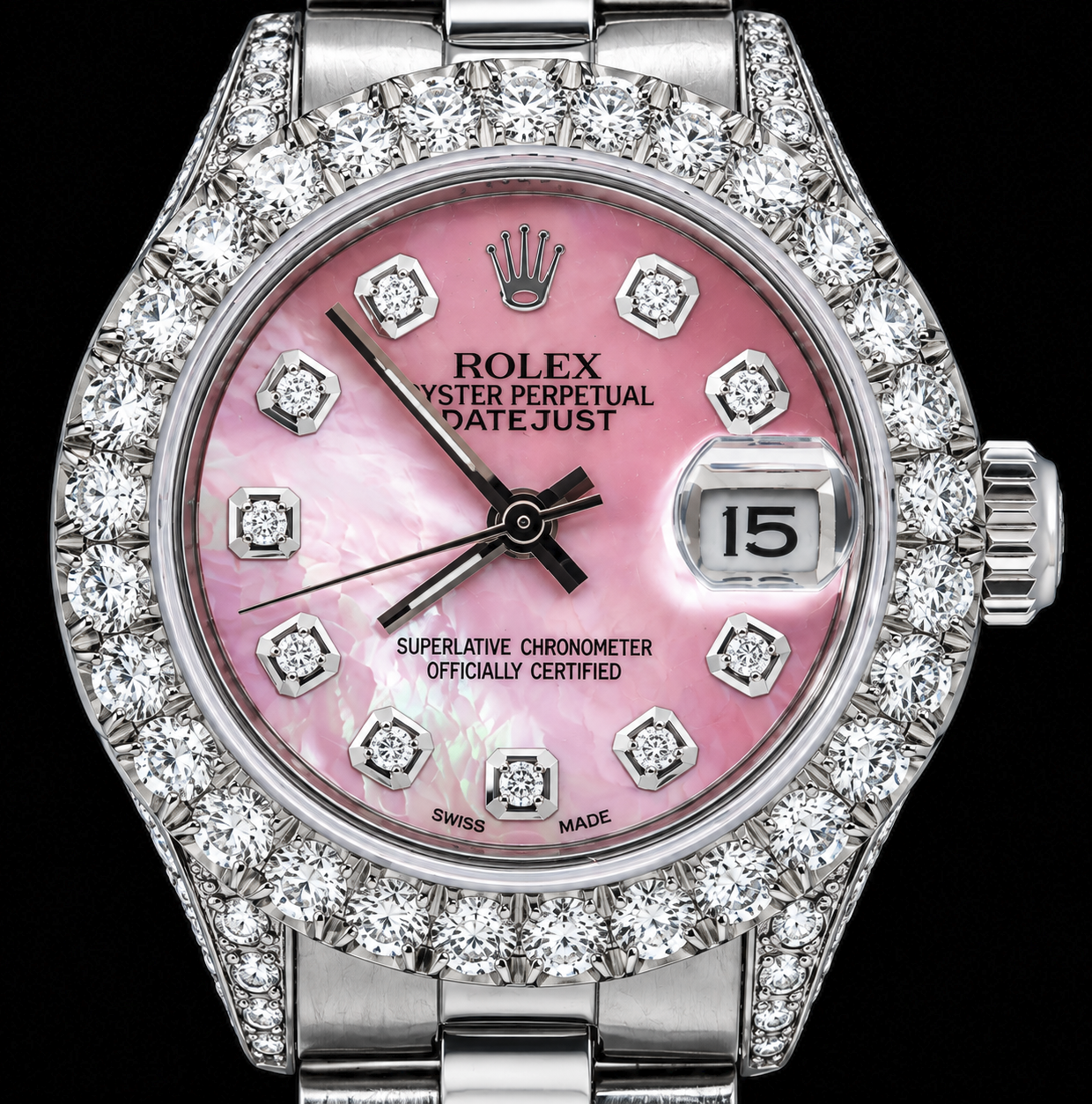 Rolex Datejust 6916 26 mm Orologio in Acciaio Inossidabile con Quadrante con Diamanti in Madreperla Rosa