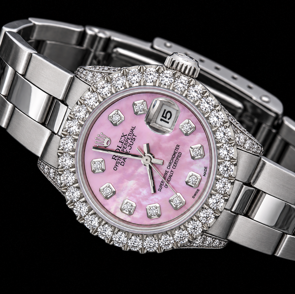 Rolex Datejust 6916 26 mm Orologio in Acciaio Inossidabile con Quadrante con Diamanti in Madreperla Rosa