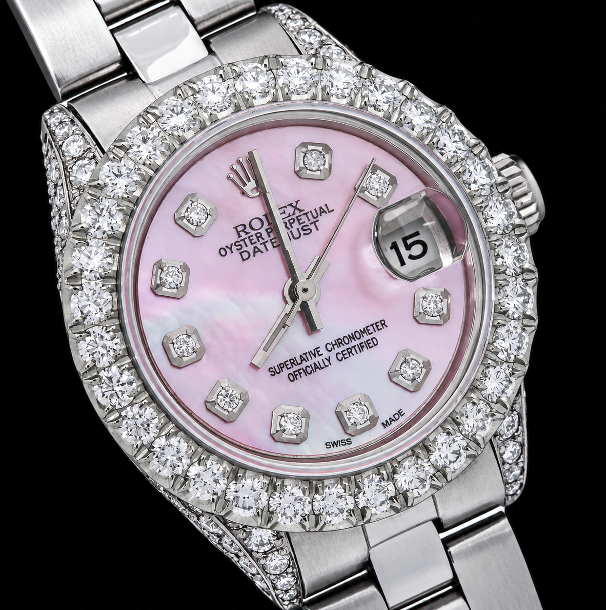Rolex Datejust 6916 26 mm Orologio in Acciaio Inossidabile con Quadrante con Diamanti in Madreperla Rosa
