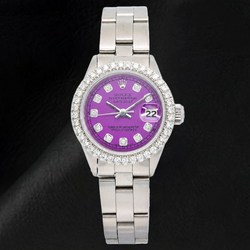 Orologio Rolex Datejust 6916 26 mm Quadrante Viola con Diamanti Bracciale Oyster in Acciaio Inossidabile