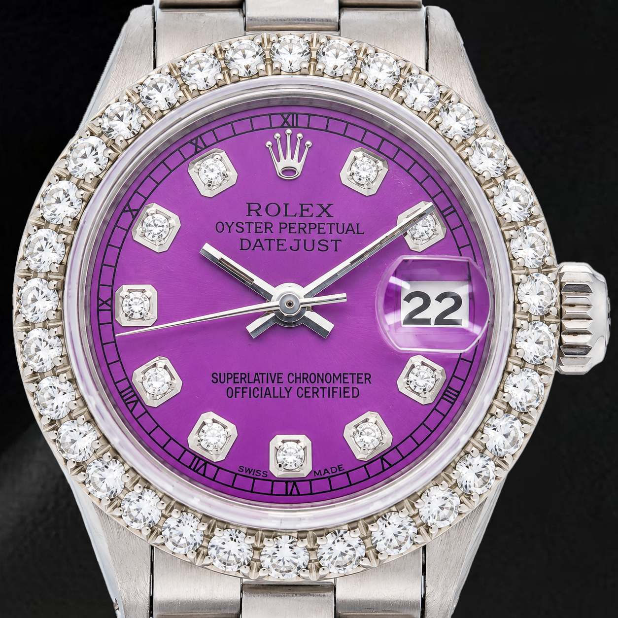 Orologio Rolex Datejust 6916 26 mm Quadrante Viola con Diamanti Bracciale Oyster in Acciaio Inossidabile