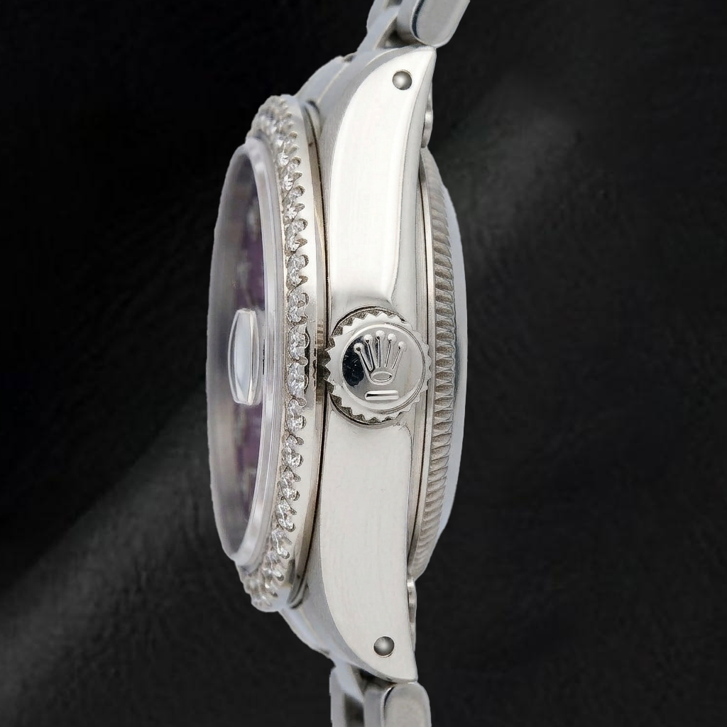 Orologio Rolex Datejust 6916 26 mm Quadrante Viola con Diamanti Bracciale Oyster in Acciaio Inossidabile
