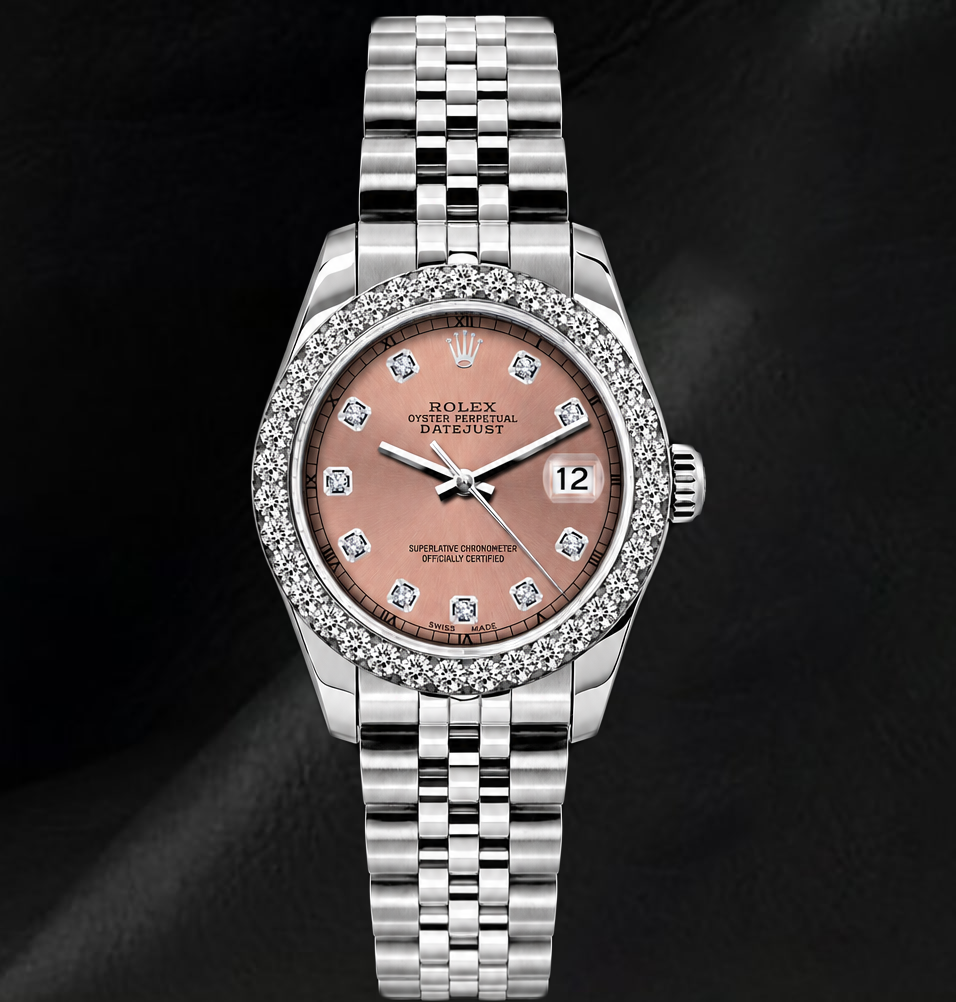 Rolex Datejust 6916 26 mm Orologio in Acciaio Inossidabile con Quadrante con Diamanti Salmone