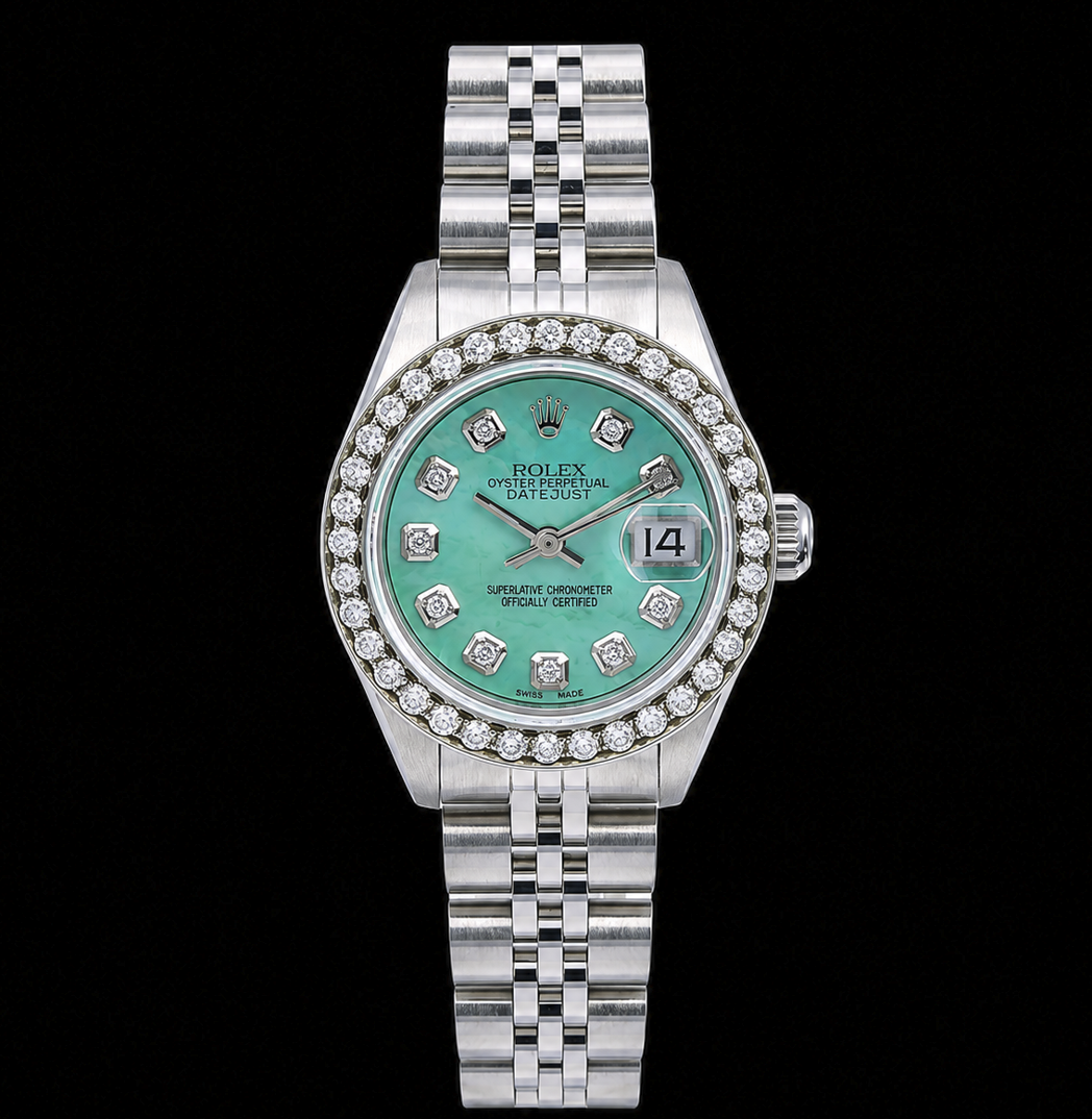 Orologio Rolex Datejust 6916 26mm in Acciaio Inossidabile con Quadrante con Diamanti in Madreperla Turchese