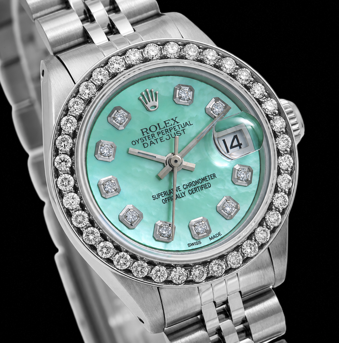Orologio Rolex Datejust 6916 26mm in Acciaio Inossidabile con Quadrante con Diamanti in Madreperla Turchese