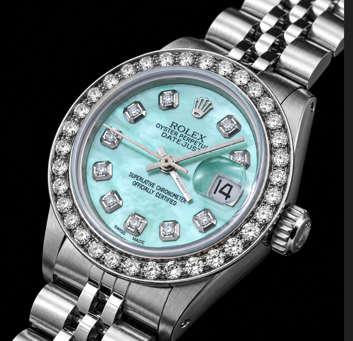 Orologio Rolex Datejust 6916 26mm in Acciaio Inossidabile con Quadrante con Diamanti in Madreperla Turchese